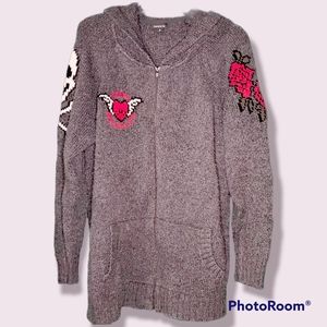 Torrid Dark Grey Tattoo Intarsia Art Zip Front Hooded Cardigan 2 2X 18 20
